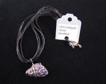 Purple Stone Pendant, wire wrapped, purple, stone necklace, boho, hippie