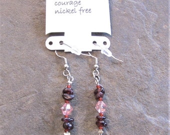 Garnet earrings, Chakra, healing energy, garnet semi precious gemstones