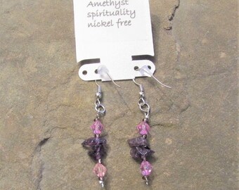 Chakra healing energy Earrings with Amethyst semi precious gemstones