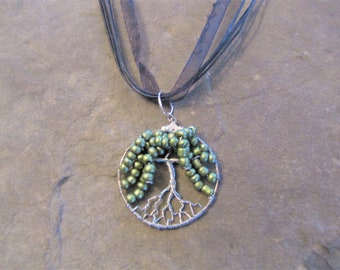 Tree of Life Pendant/Wire wrapped Pendant/tree of life necklace/pea green necklace