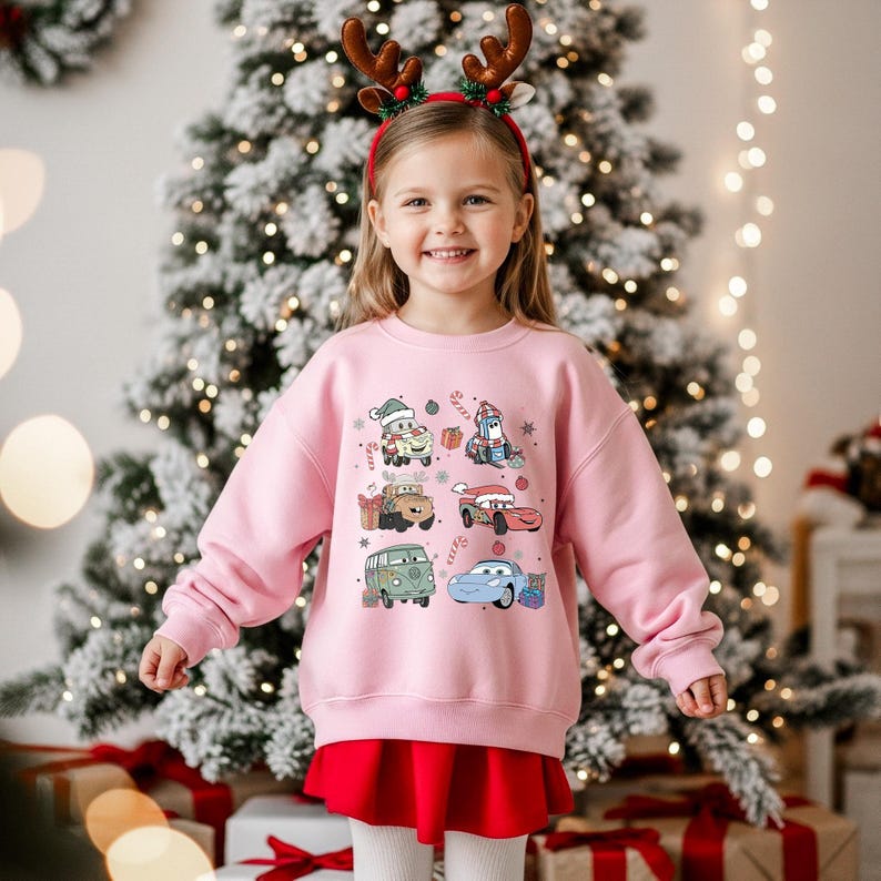 Merry Christmas Cars 2026 Shirt, Lightning Mcqueen Christmas Shirt, Cars Christmas Matching Shirt, Christmas Toddler Sweatshirt image 2