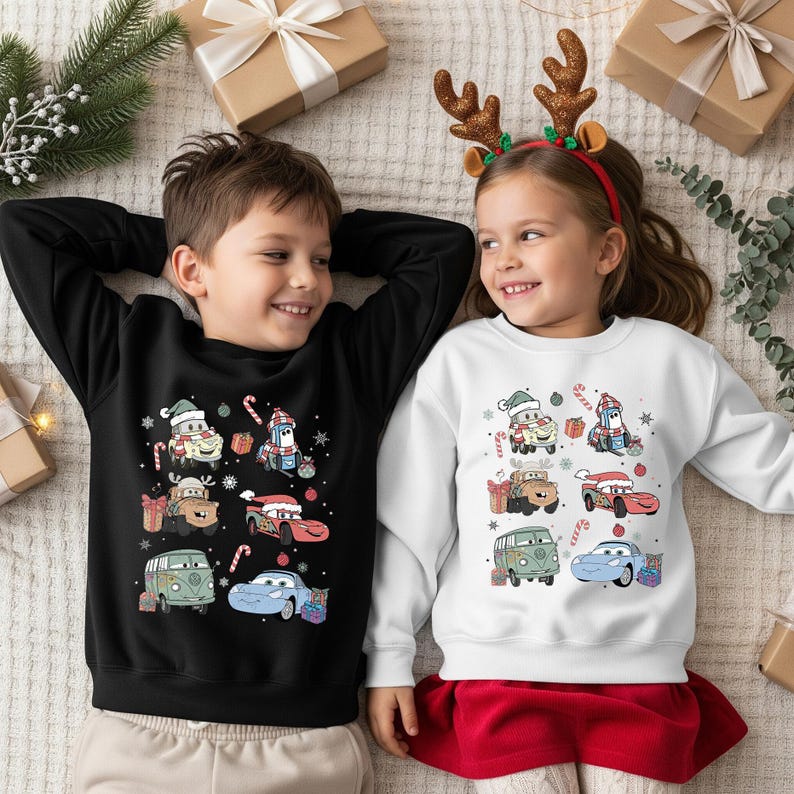 Merry Christmas Cars 2026 Shirt, Lightning Mcqueen Christmas Shirt, Cars Christmas Matching Shirt, Christmas Toddler Sweatshirt image 3