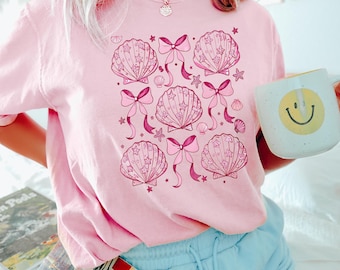Coquette Seashell Coastal Shirt, Coquette Bow Summer, Summer Vibes Shirt, Summer Shirt, Summer Coquette Shirt, Summer Seashell Shirt