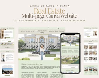 Modèle immobilier Canva | Site Web modifiable pour agent immobilier | Site Web moderne et personnalisable de plusieurs pages