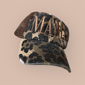 Hats For Women Embroidery Gift For Mom Mama Apparel For Mom Gift Leopard Print Hat Distressed Hat For Women Embroidered Hat For Mama