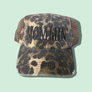 Gift For Mom Embroidered Hat For Women Mommin Apparel For Moms Gift Ideas Leopard Print Hat Distressed Hat For Mama Cute Hats For Moms