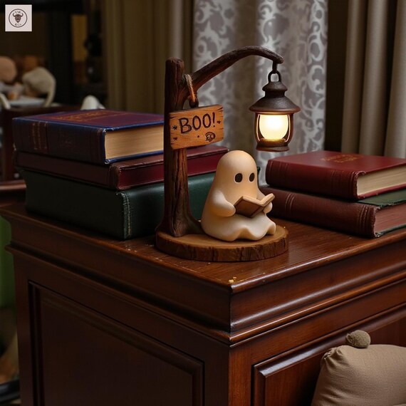 Halloween Ghost Reading Book Night Light - 8 Inch LED Warm Light Lamp For Bedroom Decor