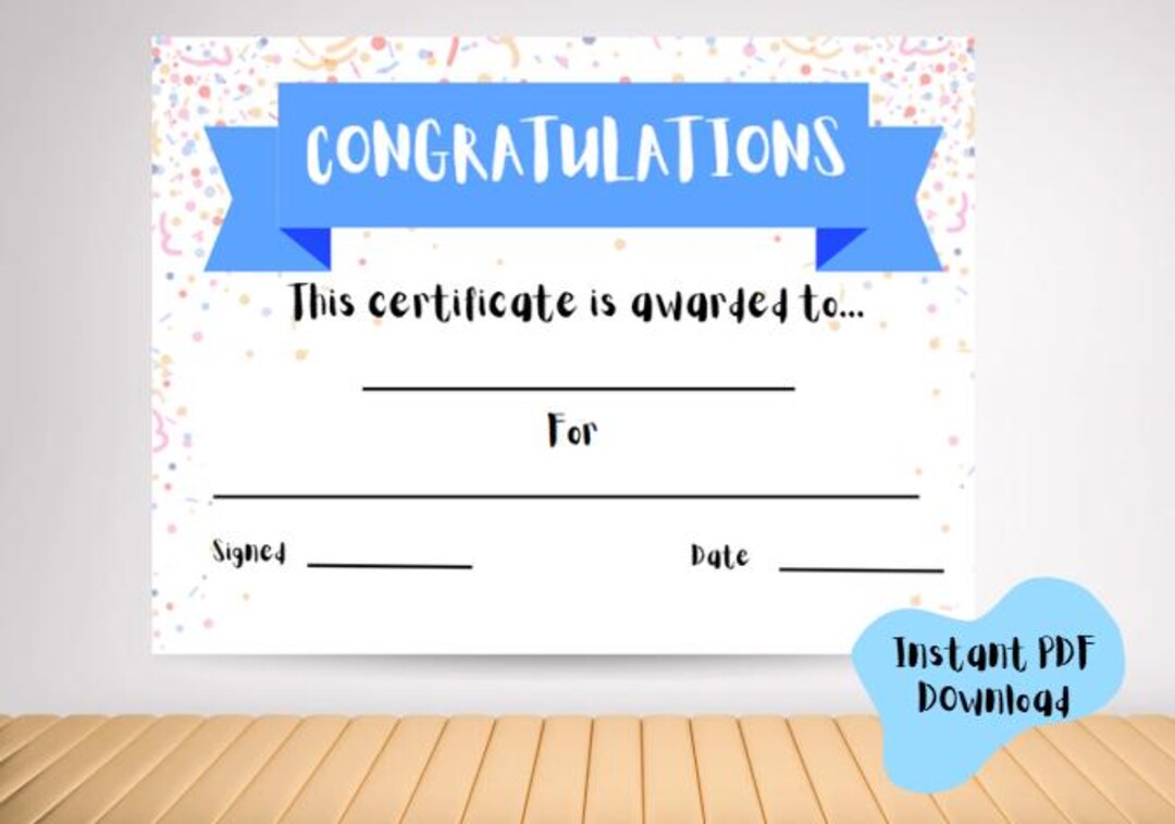 Congratulations Certificate, PDF Instant Download, Printable - Etsy