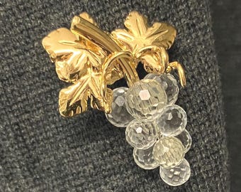 Vintage 1990s Swarovski Grape Cluster Brooch with Original Box, Crystal Memories Accessories