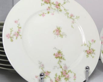 Vintage Theodore Haviland Limoges Porcelain Pink Spray Bread and Butter Plates