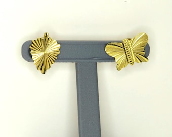 Vintage Gold Toned Butterfly and Leaf Tack Pin Brooch Set