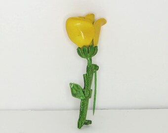 Vintage Yellow Rose Leaf Enamel Brooch