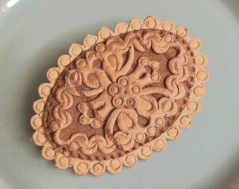 Vintage Carved Birch Bark Brooch, Northern Lace Folk Art Style Wooden Pin