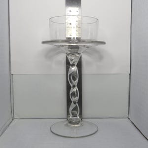 Midcentury Handblown Glass Pillar 3" Candle Holder, Clear Twisted Stem, Sold Individually