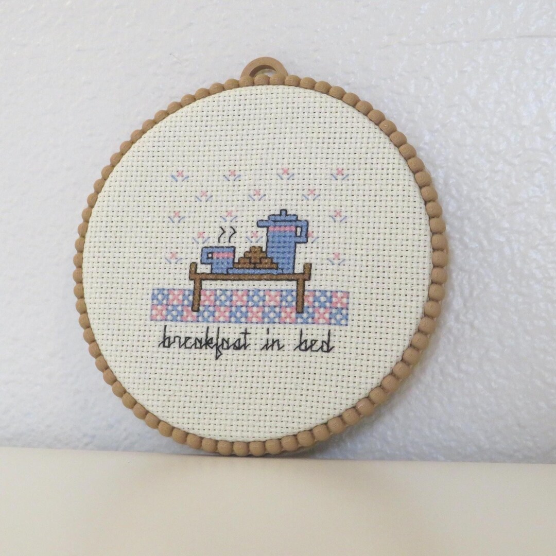 Vintage 'breakfast in Bed' Cursive Cross Stitch in Decorative Frame ...