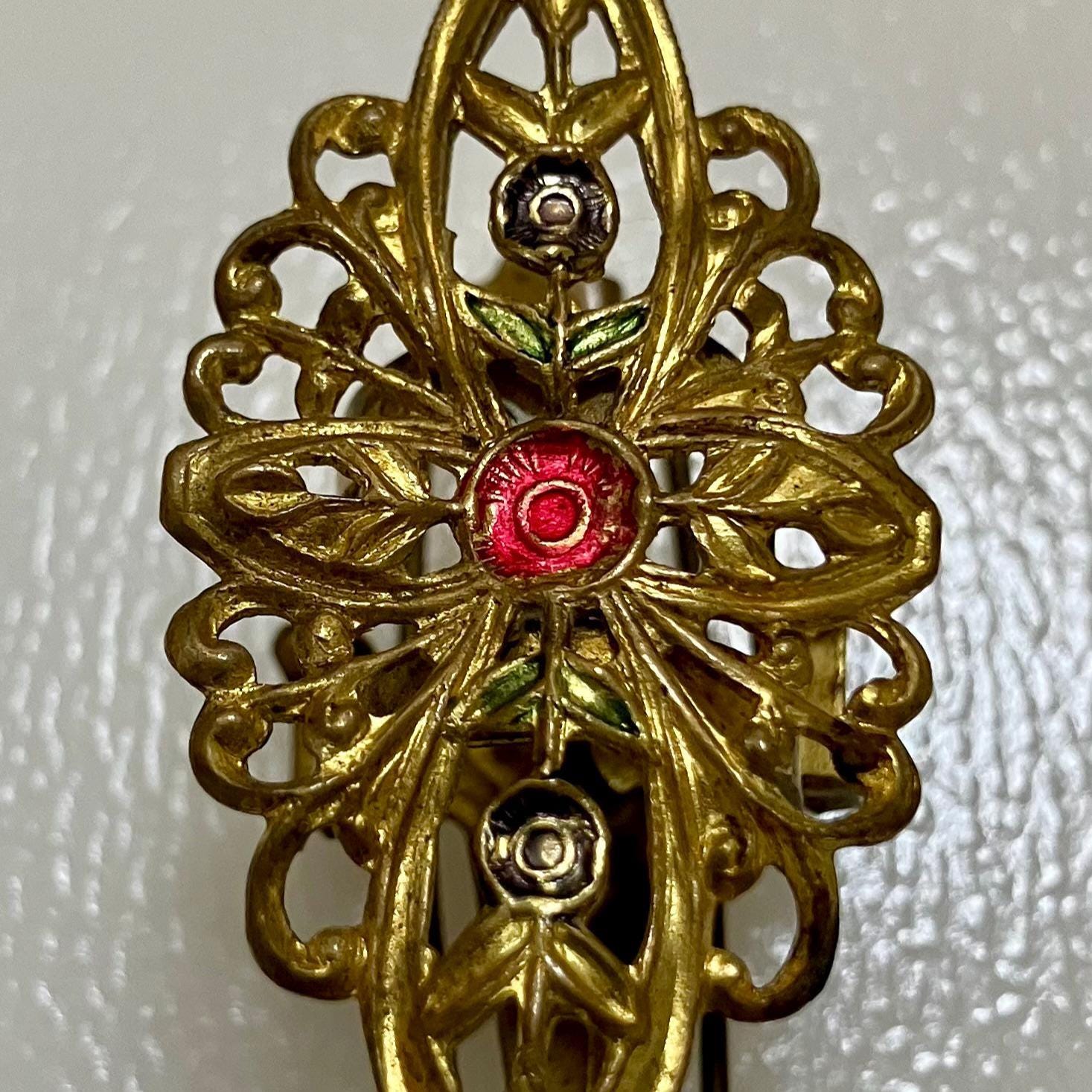 Antique Gold Tone Filigree Hair Accessory Barrette Ornate Metal Edwardian READ Hair Barrettes – 1928 Jewelry main image 4