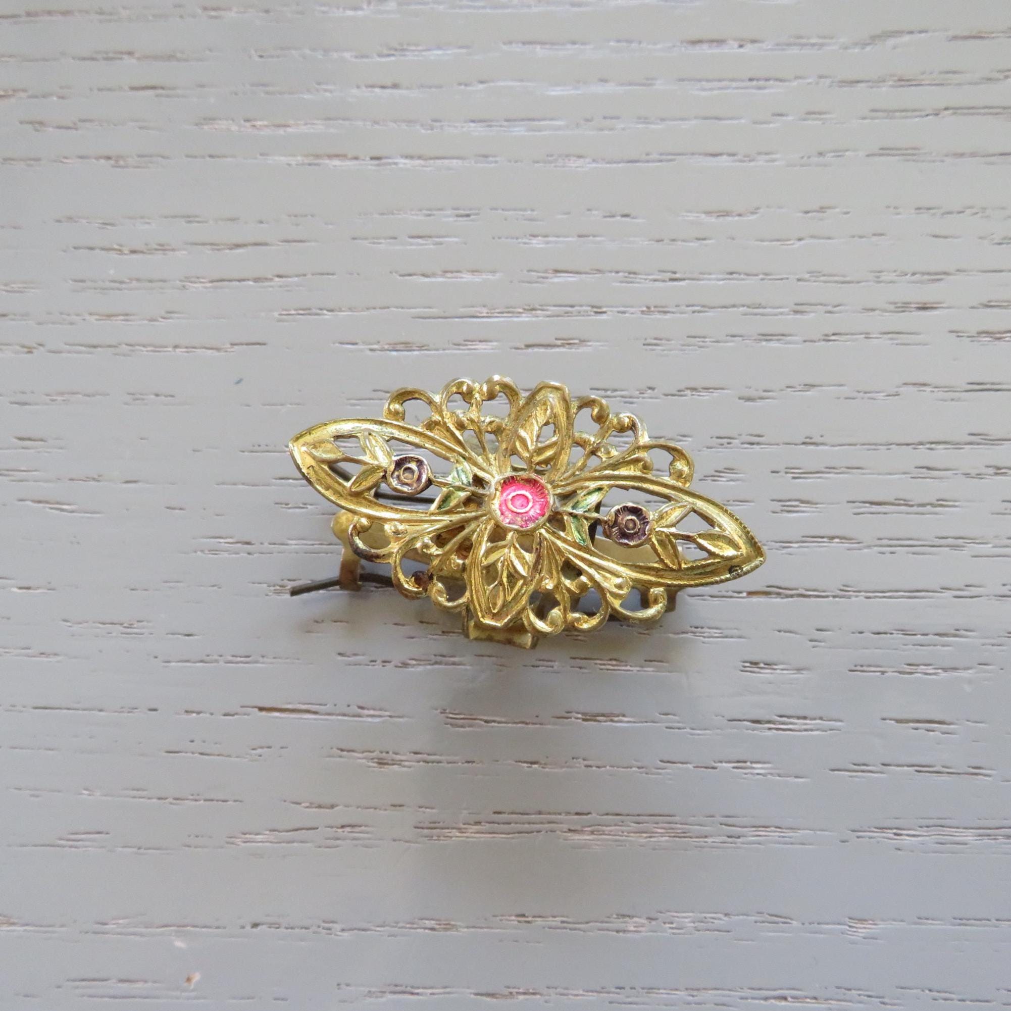 Antique Gold Tone Filigree Hair Accessory Barrette Ornate Metal Edwardian READ Hair Barrettes – 1928 Jewelry main image 2