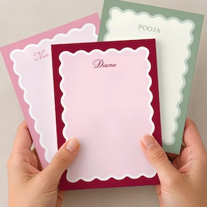 Personalized Notepad Custom Name 4x6 Sticky Note Pad Tear Away Desk Writing Stationery Women Birthday Gift Font Color Scalloped Border