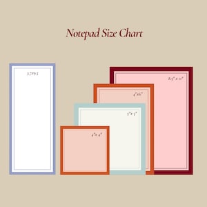 Minimalist notepad size comparison chart featuring 3.7 x 9.5 inch magnetic memo pad, 4 x 4 sticky notes, 5 x 5 stationery sheets, 6 x 4 personalized writing pad, and 8.5 x 11 large desk notepad. Neutral beige background with elegant editorial layout for office organization, teacher supplies, luxury paper goods, business stationery branding, productivity workspace inspiration, custom memo pad dimensions, modern desk accessories, and aesthetic note taking essentials.