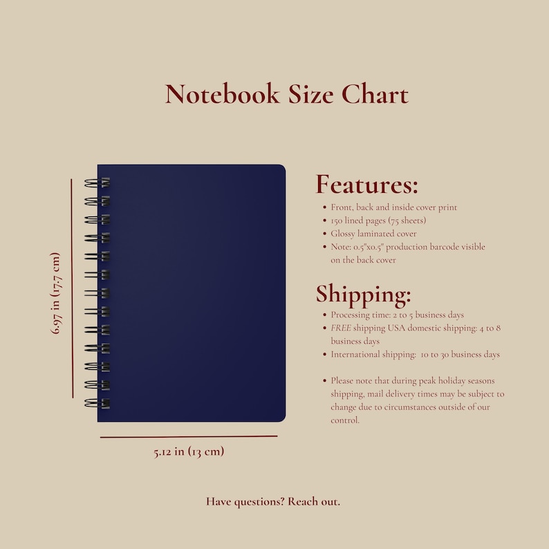 Notepad Size Guides Custom Spiral Notebook Business Journal Personalized Gift Logo Design ...
