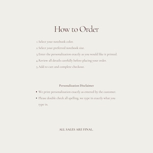 Step-by-step guide for ordering personalized hardcover notebook, instructions include selecting color, entering custom name or text, choosing quantity, and adding to cart, visual how-to for customizing stationery gifts, easy ordering process for school or office supplies, helpful guide for buyers personalizing journals or planners.