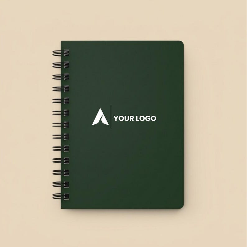 Custom Spiral Notebook Business Journal Personalized Gift Logo Design Professional Writing Pad Office Executive Planner Wire Bound Hardcover Premium Quality Construction Removable Pages Metal Binding Glossy Cover Corporate Branding Tool