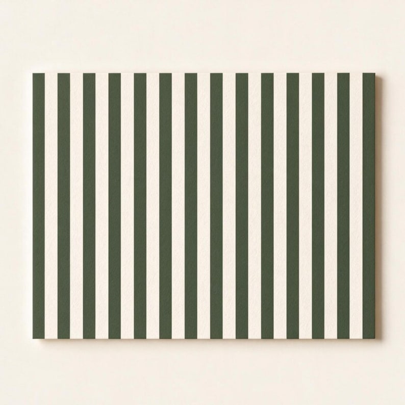 Green and cream vertically striped notecard back, showing the coordinating pattern for a personalized stationery set.

Green striped notecard back, cabana stripe stationery design, coordinating card back pattern, olive and cream striped paper, matching envelope liner stripe
