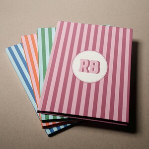 Personalized Striped Notebook Monogrammed Initial Journal Custom Lined Diary Professional Office Journal Elegant Personal Stationery Circle Monogram Design Perforated Pages Writing Companion Daily Planning Tool Business Notes Organizer