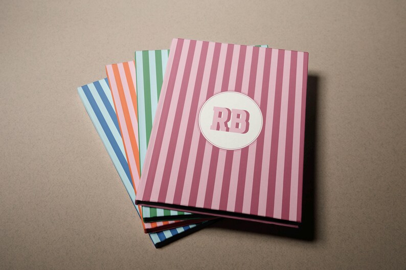Personalized Striped Notebook Monogrammed Initial Journal Custom Lined Diary Professional Office Journal Elegant Personal Stationery Circle Monogram Design Perforated Pages Writing Companion Daily Planning Tool Business Notes Organizer