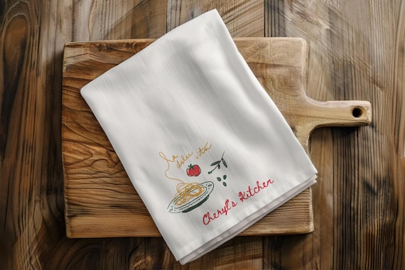Personalized Kitchen Towel Italian Design Pasta Illustration Custom Graphic Mediterranean Style Cooking Accessory Decorative Textile