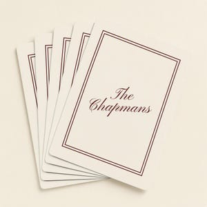 Personalized custom playing cards with family last name printed on card back, cream and burgundy monogram card deck, unique wedding gift or bridal shower gift, custom family name playing cards for game night, personalized housewarming or anniversary gift.
