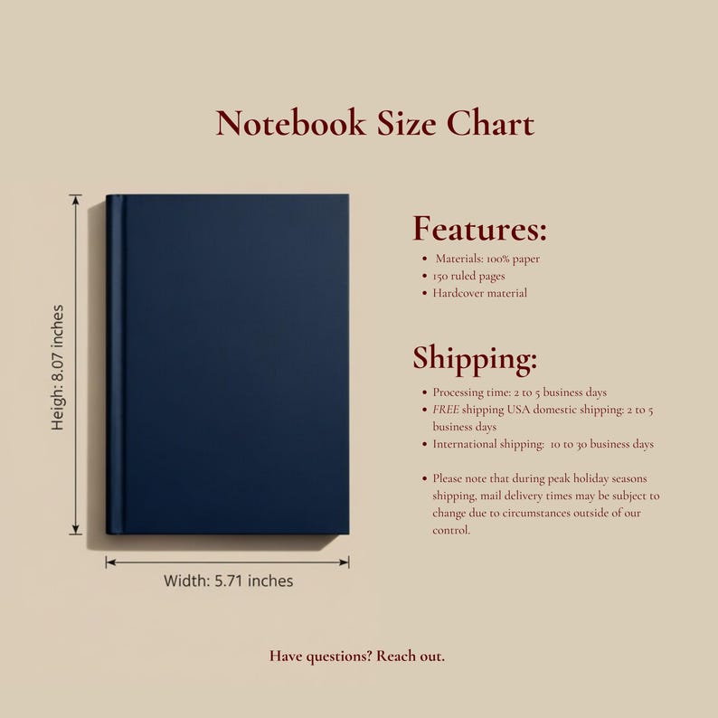 May include: A white hardcover notebook with lined pages. The notebook is 7 inches tall and 5 inches wide. Features include 128 ruled pages, 90gsm paper, and is 5x7 inches (12.7x17.8 cm). The text "Hardcover Notebook" is at the top.