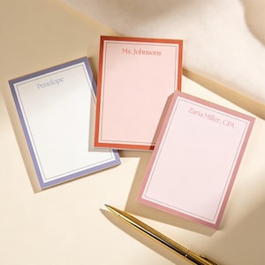 Custom Initial Notepad Monogram Design Personalized Stationery Set Pink Cream Coral Paper Options Professional Writing Pad Desk Organization Office Accessory Teacher Appreciation Gift Tear Away Pages Elegant Border Style Beautiful