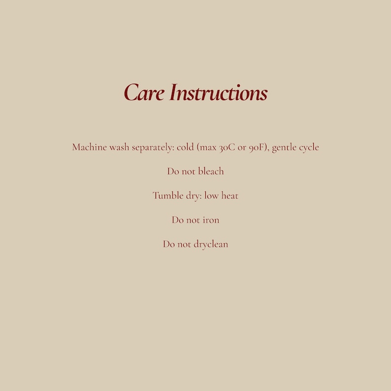 Luxury kitchen towel care instruction card with elegant beige background and burgundy typography, custom towel packaging insert, housewarming gift detail card, personalized linen care guide, premium home decor brand insert, bridal shower gift packaging, hostess gift accessory, boutique small business thank you insert, upscale kitchen textile care card. Perfect for wedding gifts, closing gifts, realtor presents, custom embroidered towels, farmhouse decor, and luxury customer unboxing experiences.