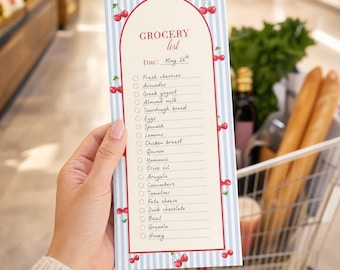 Grocery List Notepad Shopping Checklist Pad Kitchen Memo Tablet Tear Away Organizer Cherry Design Stationery Dated Tracker Meal Planning