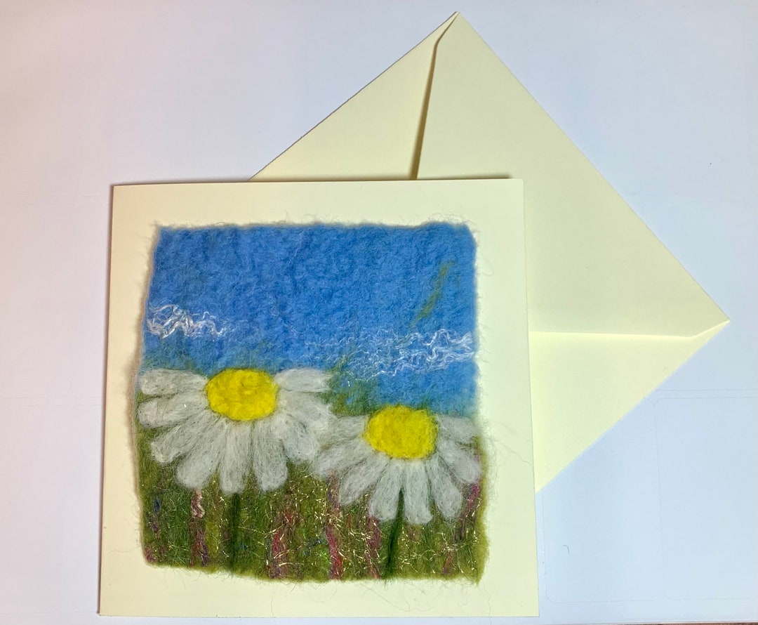 Handmade Felt Blank Card White Daisies Happy Birthday Thanks - Etsy