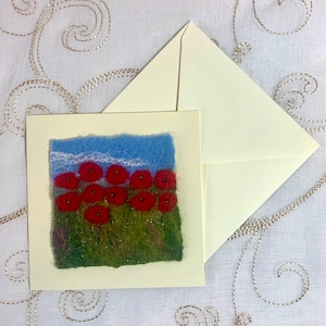 Coquelicots rouges Feutre fait main Carte vierge Mariage Remise des diplômes Félicitations