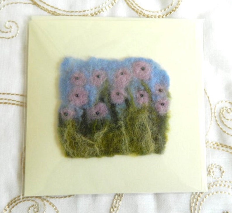 Handmade Felt Blank Card Lilac Purple Flowers for Wedding Congratulations or Thanks image 2