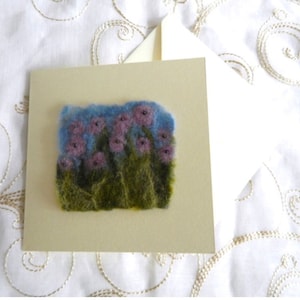 Handmade Felt Blank Card Lilac Purple Flowers for Wedding Congratulations or Thanks image 1