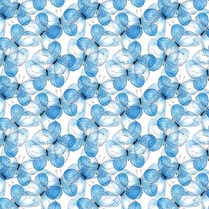 Katoenen stof blauwe artistieke abstracte vlinder | Zonnebloempatroon | Voor naaien en knutselen| Halve tuin verkocht