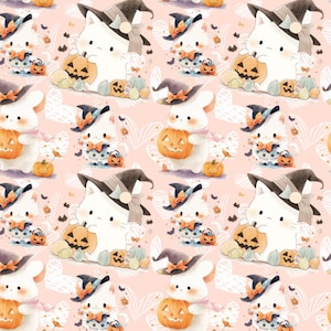 Cute Halloween ghost pumpkin Cotton Fabric | Festive Pattern | For Sewing & Crafts| Half Yard