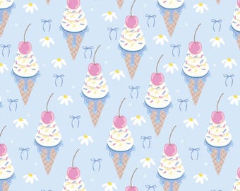 Süßes Eis mit Kirschen Baumwollstoff | Festliches Muster | Für Nähen & Basteln | Halber Hof