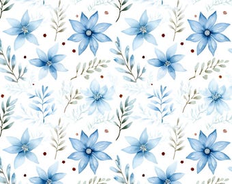 Katoenen stof aquarelblauwe bloem | Bloemmotief | Voor naaien en knutselen| Halve tuin