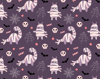 Halloween Mummy Dinosaur and Monster Cotton Fabric | Festive Pattern | For Sewing & Crafts| Half Yard