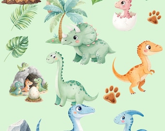 Watercolor Dinosaurs Fabric，Baby Shower, Nursery Decor Fabric，100% Cotton Fabric,By The Half Yard