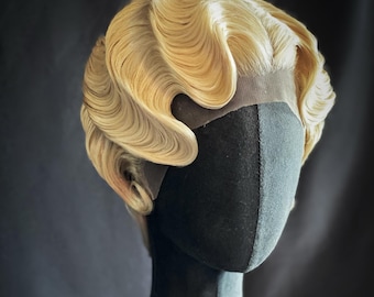 Peluca rubia GATSBY retro de Hollywood con ondas. Icono del cine. Peluca rubia vintage. Peluca con ondas.