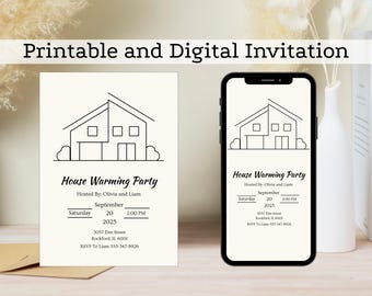 Digital Housewarming Invite, New Home Invitation, Printable Open House House Warming Invite Template