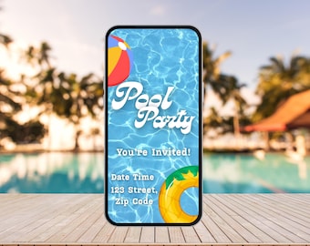 Digital Pool Party Invitation, Template for Summer Pool Party, Pool Birthday Celebration Invite