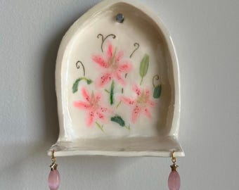 Lily Trinket Shelf, Wall Candleholder, Handmade Sconce