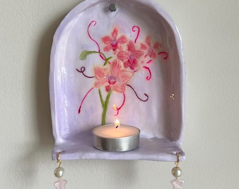Orchid Trinket Shelf, Wall Candleholder, Handmade Sconce